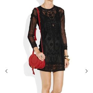 Isabel Marant Sheer Embroidered Mesh Black Dress Stars Hearts
